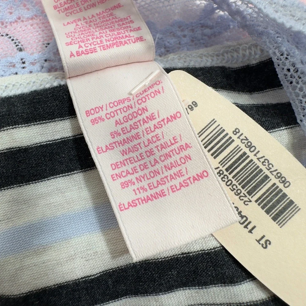 Victorias Secret XS Low Rise Hip‎ Hugger Striped Panties with Blue Lace Trim NWT